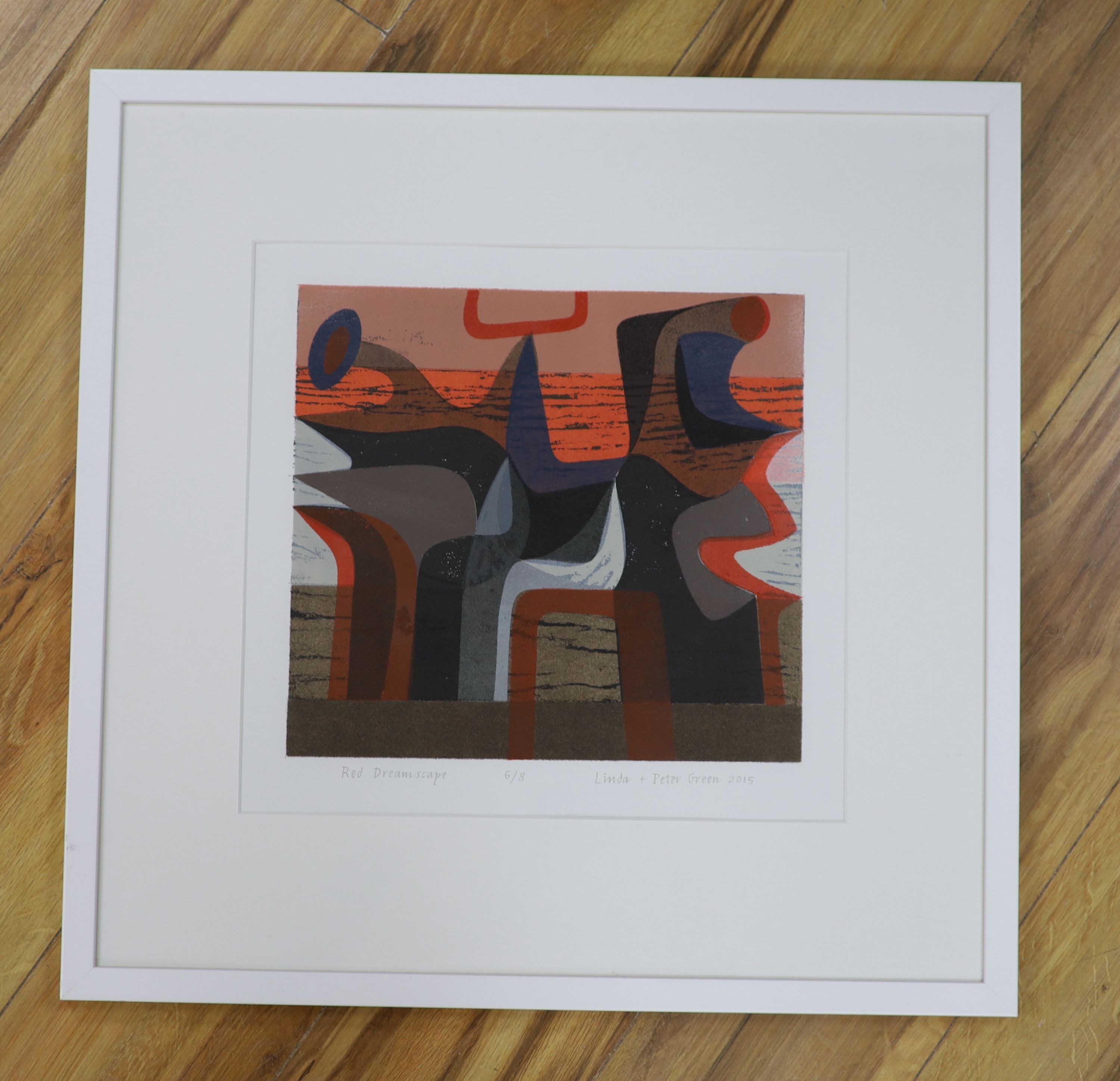 Linda and Peter Green OBE RE (b.1933), limited edition print, 'Red Dreamscape', signed in pencil, dated 2015, 6/8, 29 x 31cm